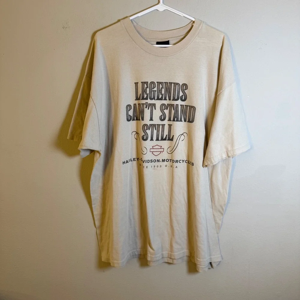 Vintage 2000 Harley-Davidson Visalia CA Legends Graphic T-Shirt Tan XXL USA Made